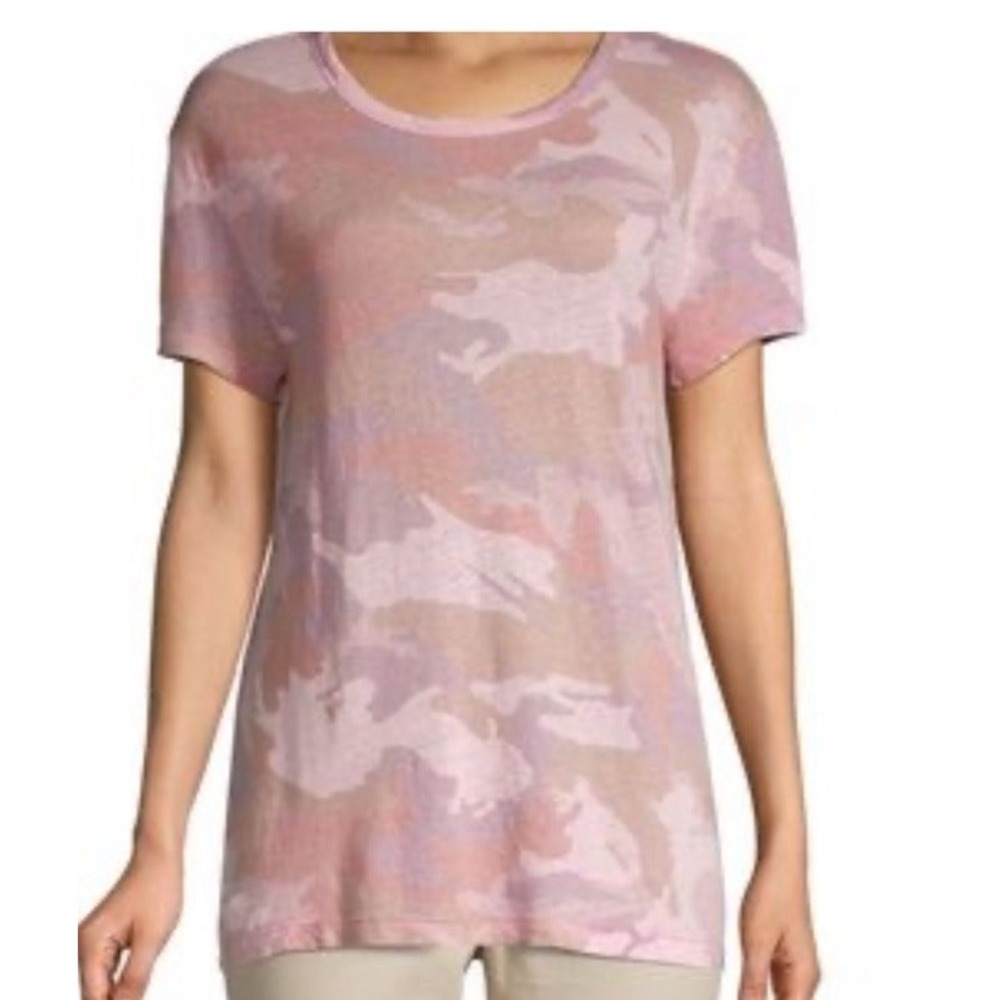 Zadig & Voltaire AO Camo 100%‎ Linen T-Shirt Short Sleeve Top Pink Purple XS S